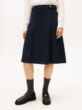 Blue Gold-Tone Button A-Line Midi Skirt  Women