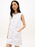 White Gold-Tone Button Denim Mini Shift Dress  Women