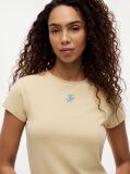 Μπεζ Slim Βαμβακερό T-Shirt Με Λογότυπο  Γυναίκες