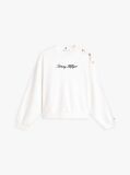 Beige Gold-Tone Button Sweatshirt  Women