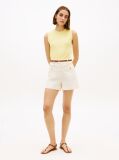 Beige Crest Embossed Gold-Tone Button Shorts  Women