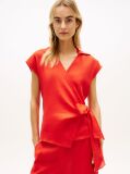 Red Pure Linen Wrap Knot Sleeveless Blouse  Women