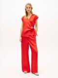 Red Pure Linen Wrap Knot Sleeveless Blouse  Women