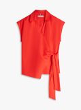 Red Pure Linen Wrap Knot Sleeveless Blouse  Women