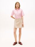 Beige Gold-Tone Button Crest Pleated Mini Skirt  Women