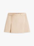 Beige Gold-Tone Button Crest Pleated Mini Skirt  Women