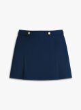 Blue Gold-Tone Button Crest Pleated Mini Skirt  Women