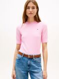 Pink Fine Knit Jersey Short Sleeve Jumper  Women