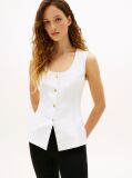 White Gold-Tone Button Linen Blend Slim Waistcoat  Women