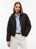 Black Gold-Tone Button Flag Down Quilted Jacket  Women