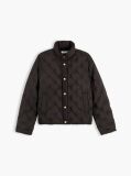 Black Gold-Tone Button Flag Down Quilted Jacket  Women