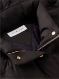 Black Gold-Tone Button Flag Down Quilted Jacket  Women