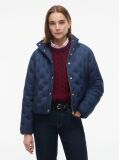 Blue Gold-Tone Button Flag Down Quilted Jacket  Women