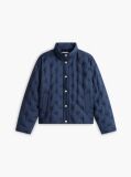 Blue Gold-Tone Button Flag Down Quilted Jacket  Women