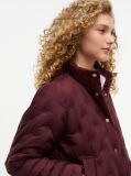 Red Gold-Tone Button Flag Down Quilted Jacket  Women