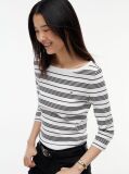 Multi Slim Boat Neck Three-Quarter Sleeve T-Shirt  Women