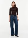 Brown Slim Boat Neck Three-Quarter Sleeve T-Shirt  Women