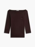 Brown Slim Boat Neck Three-Quarter Sleeve T-Shirt  Women