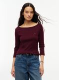 Red Slim Boat Neck Three-Quarter Sleeve T-Shirt  Women