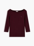 Red Slim Boat Neck Three-Quarter Sleeve T-Shirt  Women