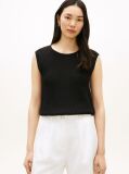 Black Open-Knit Crochet Raglan Short Sleeve Top  Women
