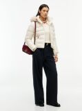 Beige Shiny Down Faux Fur Hooded Fitted Jacket  Women
