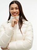 Beige Shiny Down Faux Fur Hooded Fitted Jacket  Women