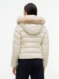 Beige Shiny Down Faux Fur Hooded Fitted Jacket  Women