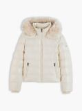 Beige Shiny Down Faux Fur Hooded Fitted Jacket  Women