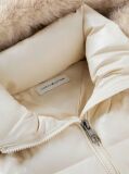 Beige Shiny Down Faux Fur Hooded Fitted Jacket  Women