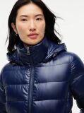 Blue Shiny Down Faux Fur Hooded Fitted Jacket  Women