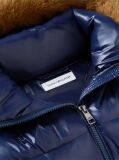 Blue Shiny Down Faux Fur Hooded Fitted Jacket  Women