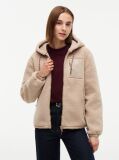 Beige Teddy Fleece Zip-Thru Relaxed Hooded Jacket  Women