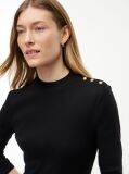 Black Gold-Tone Button Long Sleeve Midi Flare Dress  Women