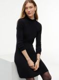 Black Gold-Tone Button Long Sleeve Midi Flare Dress  Women