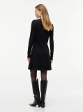 Black Gold-Tone Button Long Sleeve Midi Flare Dress  Women