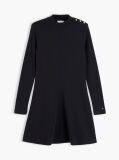 Black Gold-Tone Button Long Sleeve Midi Flare Dress  Women