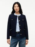 Blue Gold-Tone Button Collarless Slim Jacket  Women