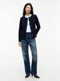 Blue Gold-Tone Button Collarless Slim Jacket  Women