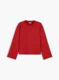 Κόκκινο Άνετο Μακρυμάνικο T-Shirt Με Interlock Πλέξη  Γυναίκες