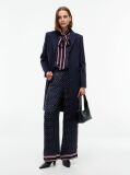 Blue Jacquard Scarf Print Relaxed Straight Trousers  Women