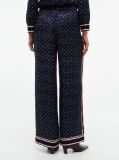 Blue Jacquard Scarf Print Relaxed Straight Trousers  Women