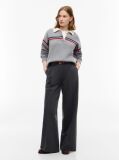 Grey Pleated Twill Wide Leg Trousers  Women