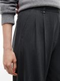Grey Pleated Twill Wide Leg Trousers  Women