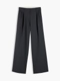 Grey Pleated Twill Wide Leg Trousers  Women