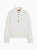 Beige Pure Wool Button Mock Neck Jumper  Women