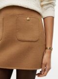 Brown Gold-Tone Button Wool Blend Mini Skirt  Women