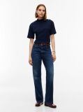 Blue Gold-Tone Button Mock Neck T-Shirt  Women
