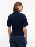 Blue Gold-Tone Button Mock Neck T-Shirt  Women