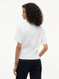 Beige Gold-Tone Button Mock Neck T-Shirt  Women